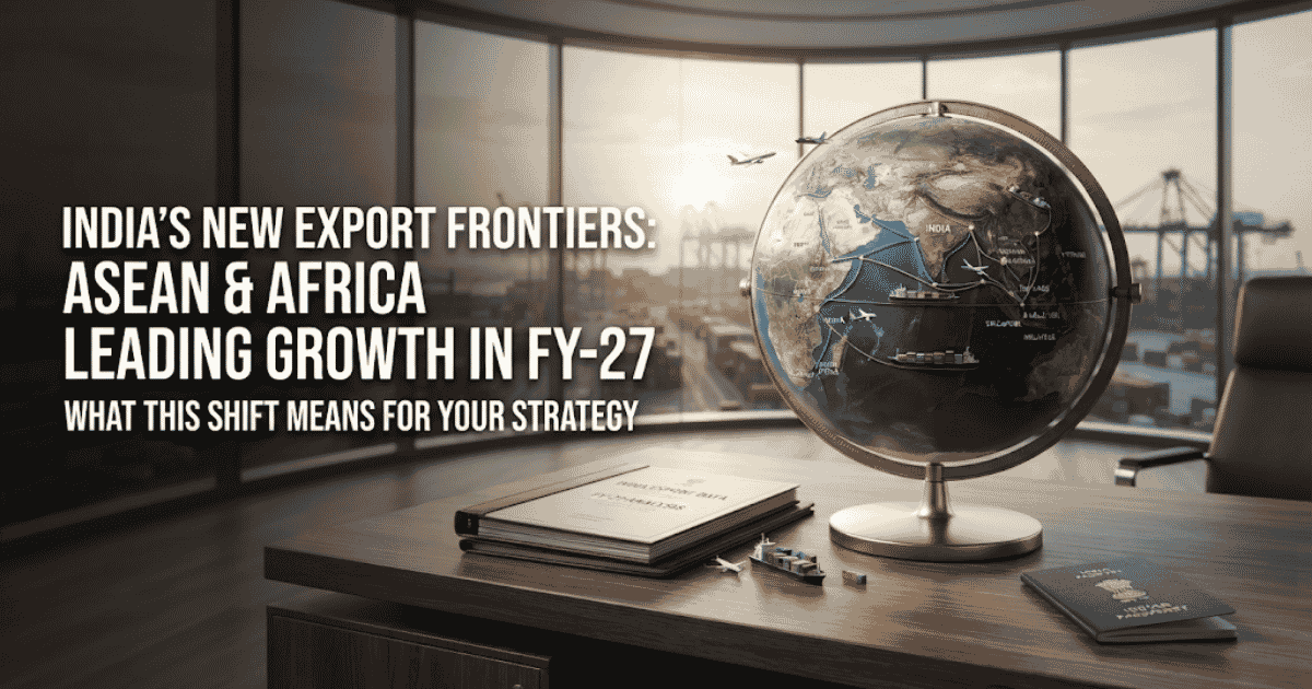 Bar chart illustrating ASEAN, Africa lead India's export growth in first two months of FY-27 compared to other regions.
